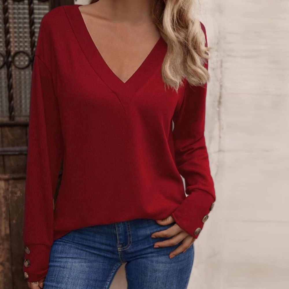 New V neck  burgundy red  long sleeve top